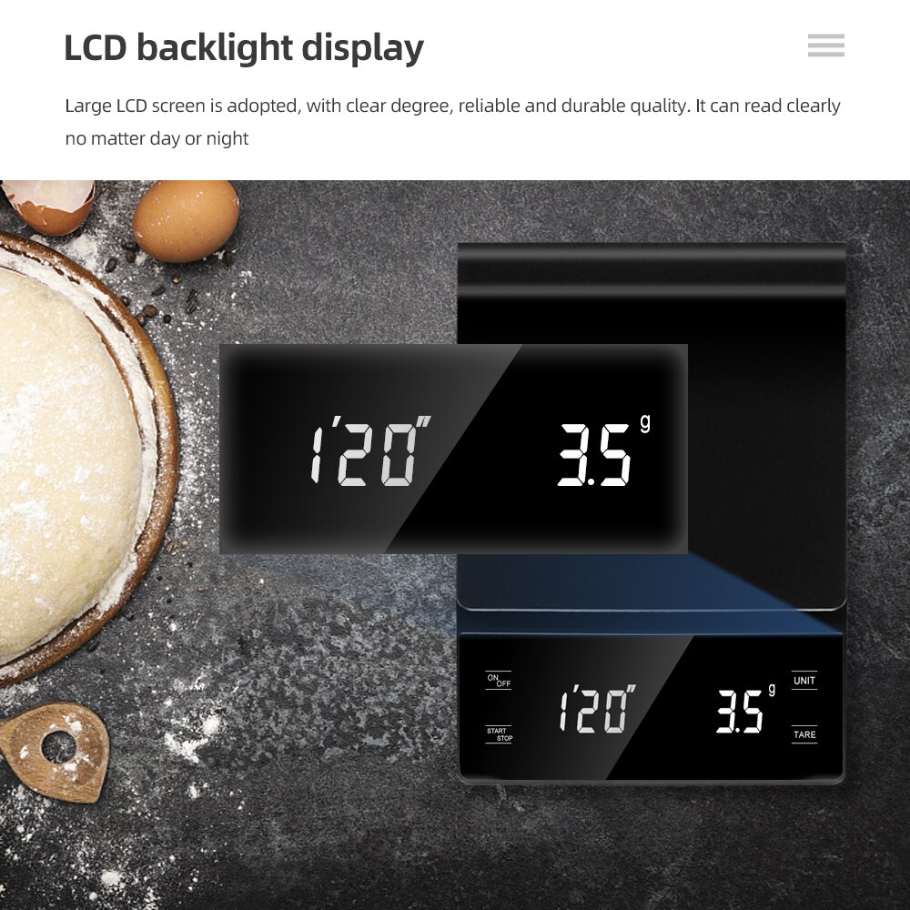 3kg/0.1g Koffieweegschaal met Timer Keuken Gereedschap Digitale Multifunctionele Weegschaal Giet Over Drip Espresso Schaal LCD display