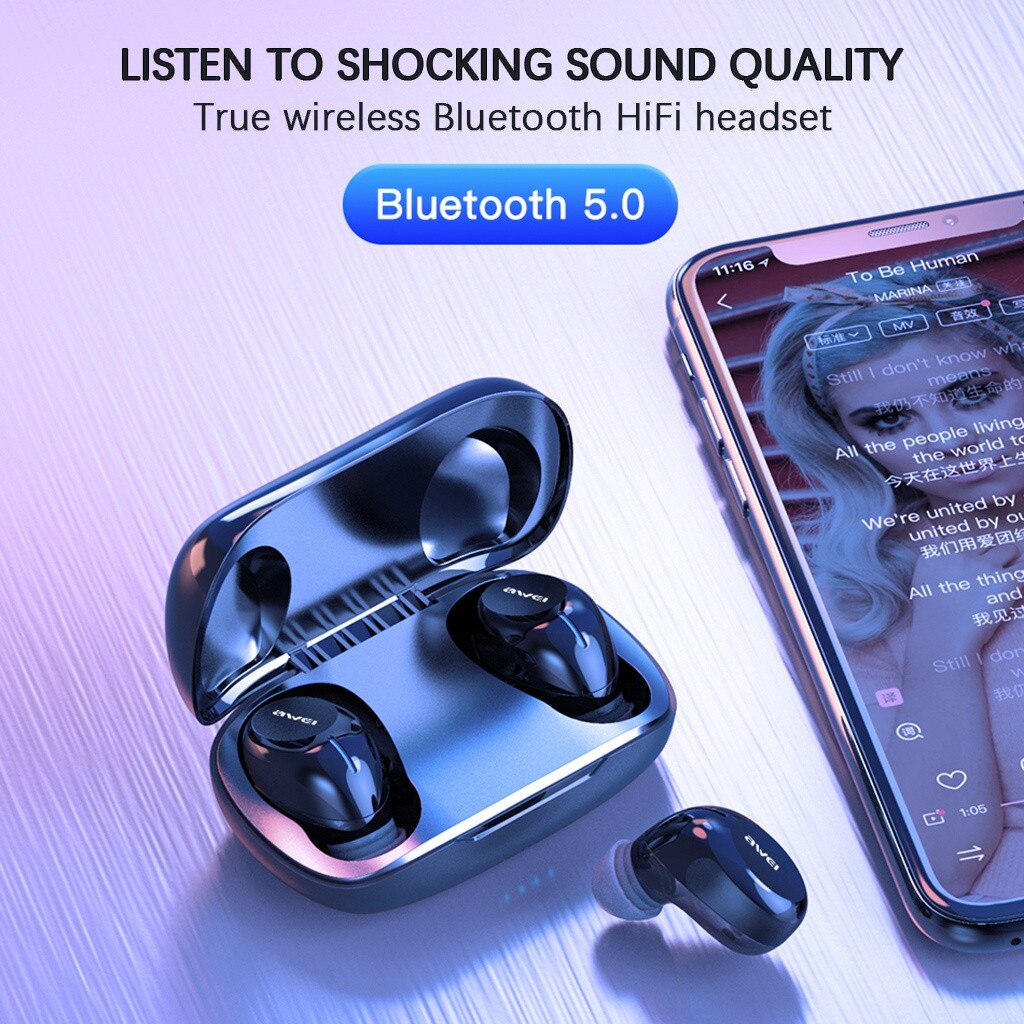 Epula oordopjes awei  t20 mini bluetooth 5.0 headsets draadloze oordopjes in-ear sport stereo hoofdtelefoon ondersteuning ios/android telefoons: Default Title
