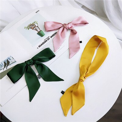 Petit foulard en soie de couleur unie pour femmes, 90x5cm, ruban de poignet tout assorti pour sac à main enveloppé