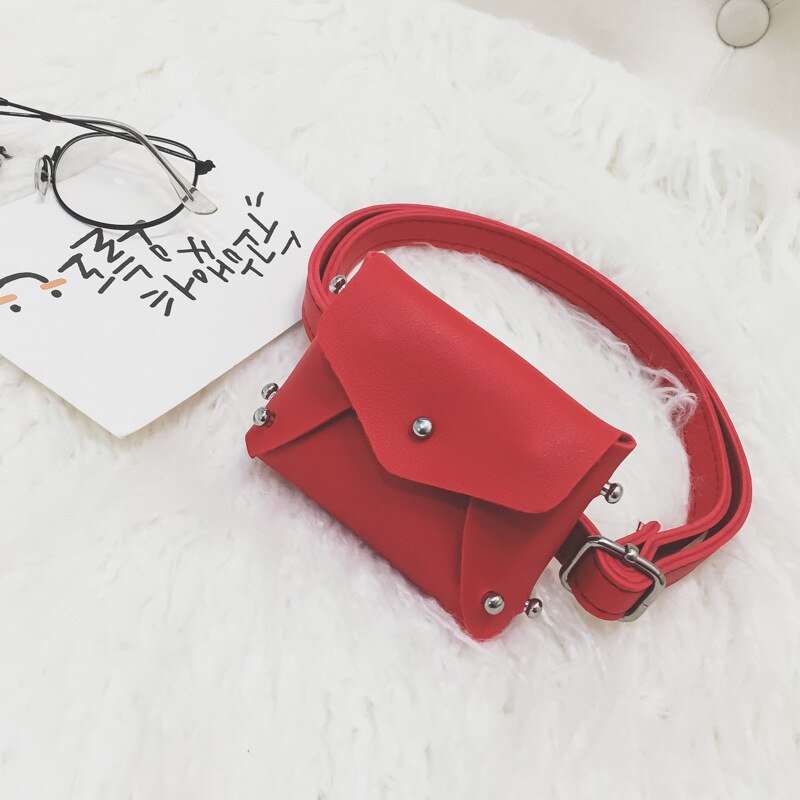 Children's Bag Mini Square Bag Rivet Pouch Kids Girl Cute Waist Packs Korean Shoulder Messenger bag: Rood