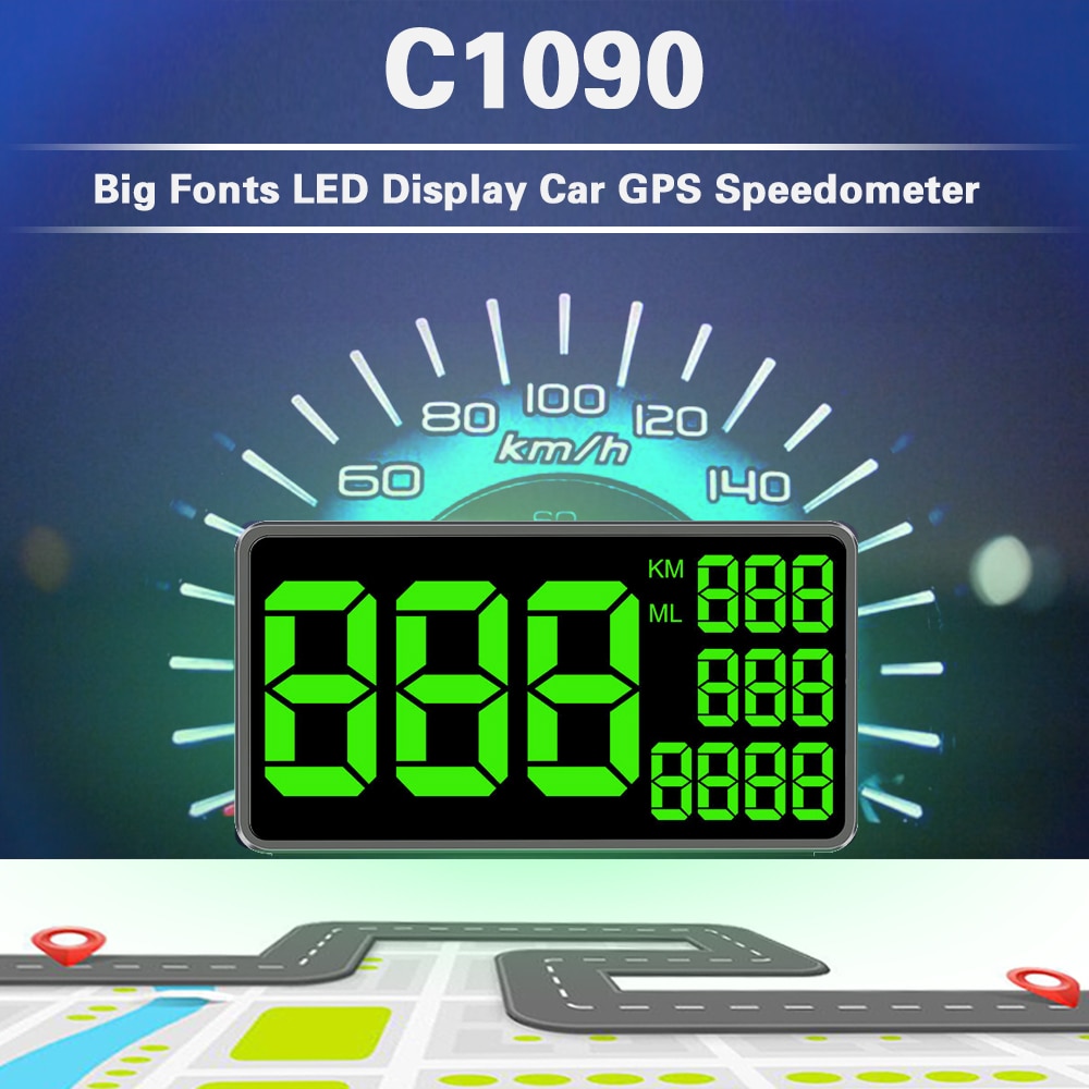 Digital C1090 GPS Speedometer Display Car Hud Digital Car Truck Odometer Display MPH or KM/h With Over Speed Warning Car Clock