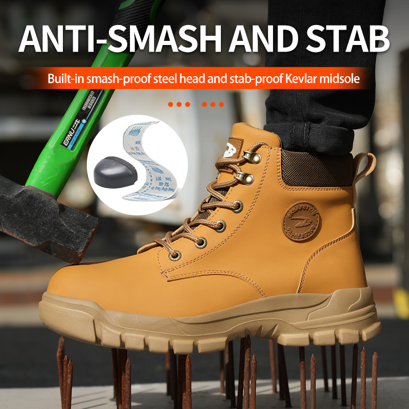 Botas de seguridad cómodas y impermeables para el trabajo, botas protectoras de cuero, zapatos industriales antigolpes y antipinchazos