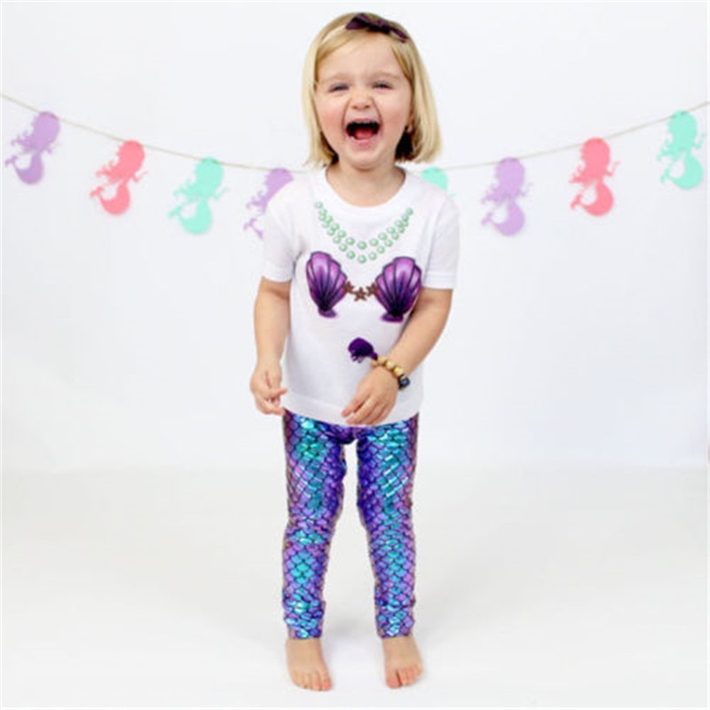 Mærke kid baby piger bukser småbørn havfrue fiske-skala leggings bukser stretchy blyant bukser