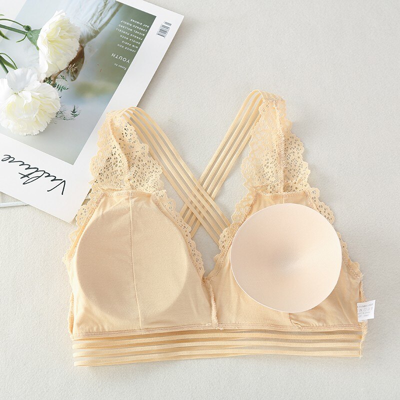 Women Lace Deep V-neck Bra Summer Tank Top Beauty Back Padded Bra Female Underwear For Women