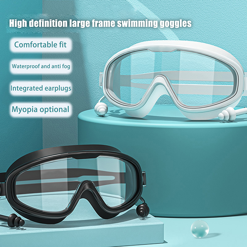 Swimming Goggles Silicone Swim Glasses Big Frame with Earplugs Men Women HD Anti-fog Eyewear Swimming Accessories