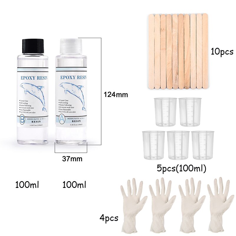 Pegamento de cristal epoxi para fabricación de joyas, pegante con molde de silicona altamente adhesivo, resina AB 1:1, contenido de 100g/200g/400g/500g/1000g: 200g set