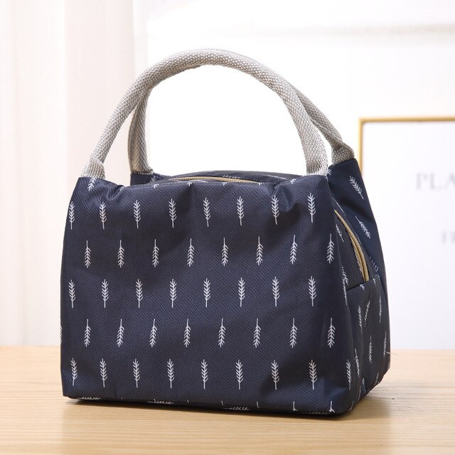 Lunch Bag Canvas Lunch Box Picnic Tote Cotton Cloth Small Handbag Pouch Dinner Container Food Storage Bags For Office Lady: Navy