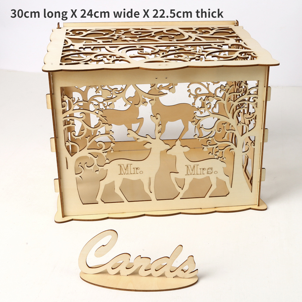 Wedding Card Box Wooden Box Country Wedding Decoration MR&amp;MRS Bride and Groom Wedding Card Boxes Valentines Day Wedding Box: JM01367-L
