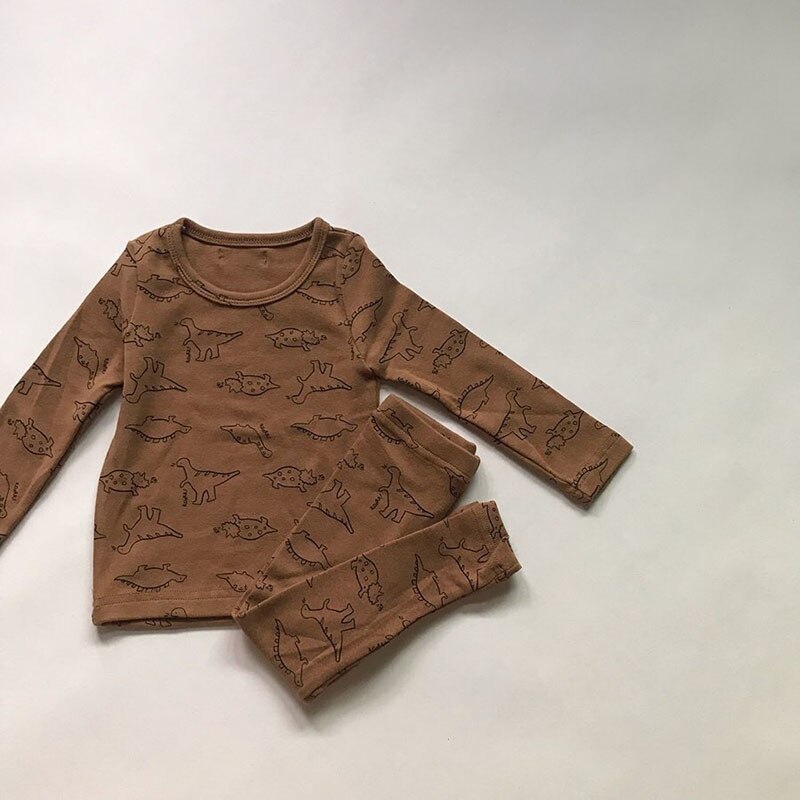 Milancel Baby Kleding Dinosaurus Print Baby Een Stuk Met Hoed Katoenen Baby Bodysuits Lente Peuter Kleding: brown set / 24M
