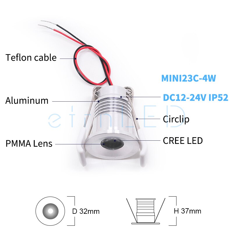 etrnLED Outdoor Waterproof Mini Spot Led 12V 24V Recessed Spotlight Ceiling Home Down Light Bathroom Sauna Lamp Dimmable Focus