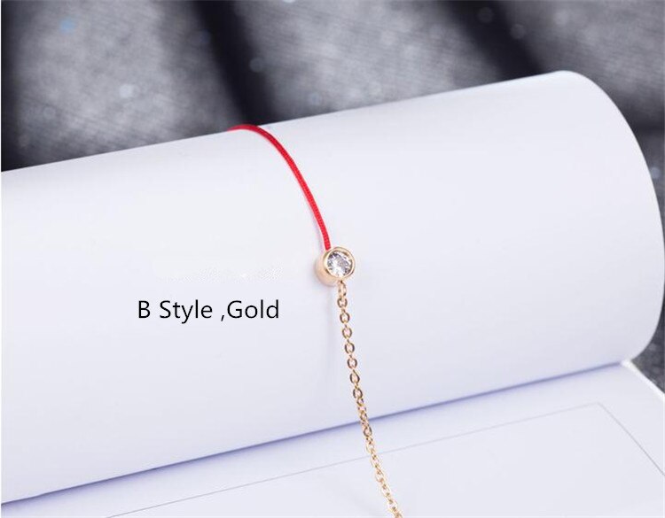 YUN RUO Gold Silber Farbe Zirkon Kristall Rote Linie Armband Charms 316 L Edelstahl Schmuck Frau Kette Verhindern verblassen: B gold