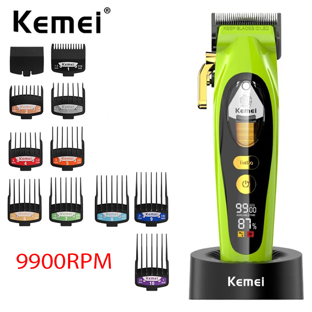 Kemei 2035 cortadora de pelo inalámbrica para hombre máquina de corte de pelo de 9000RPM con Motor magnético: Plata