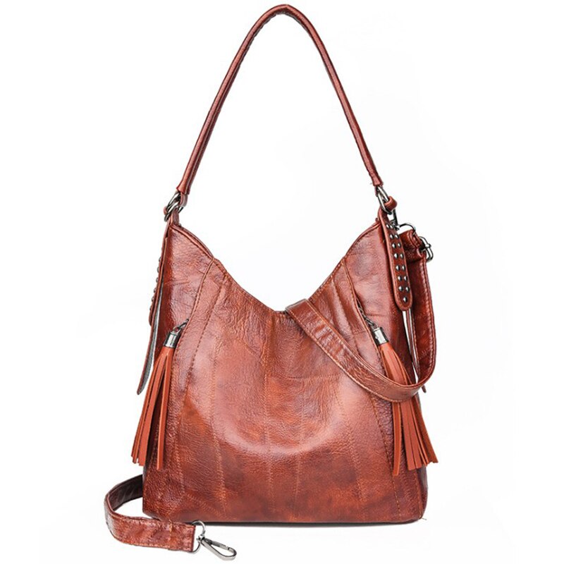 Yogodlns Brown Vrouwen Vintage Mode Vrouwelijke Schoudertas Pu Leer Vrouwen Retro Tas: Brown