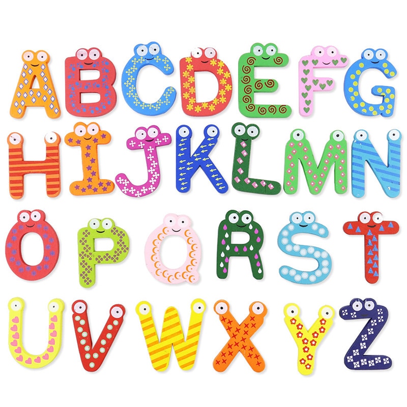 26 Stks/partij Kids Diy Houten Alfabet Ambachten Educatief Scrabble Letters Kleurrijke Craft Legpuzzels Magneet Speelgoed Voor Kinderen