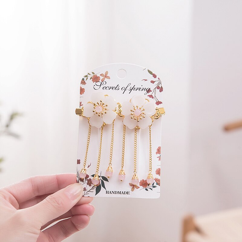 2 stuks antieke chinese haarspelden voor meisjes, bloemen, haarkam, clip, kwastje, haarspelden, kinderhoofddeksels, haaraccessoires: Een roze