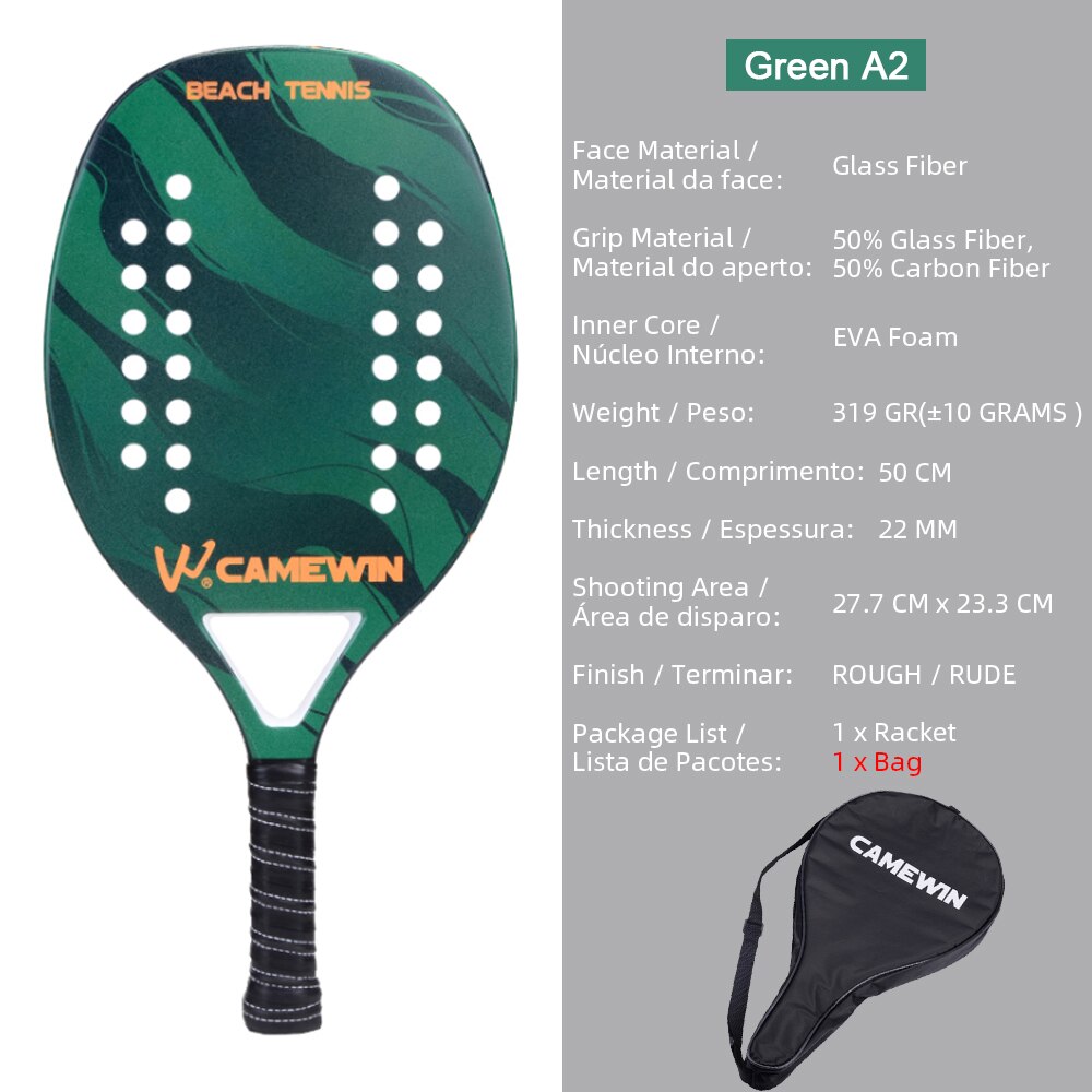 CAMEWIN Beach Tennis Racket Carbon Fiber Adult Professional High Quality Sport Goods Equipment Lightweight Soft EVA Face Racquet: Green A2