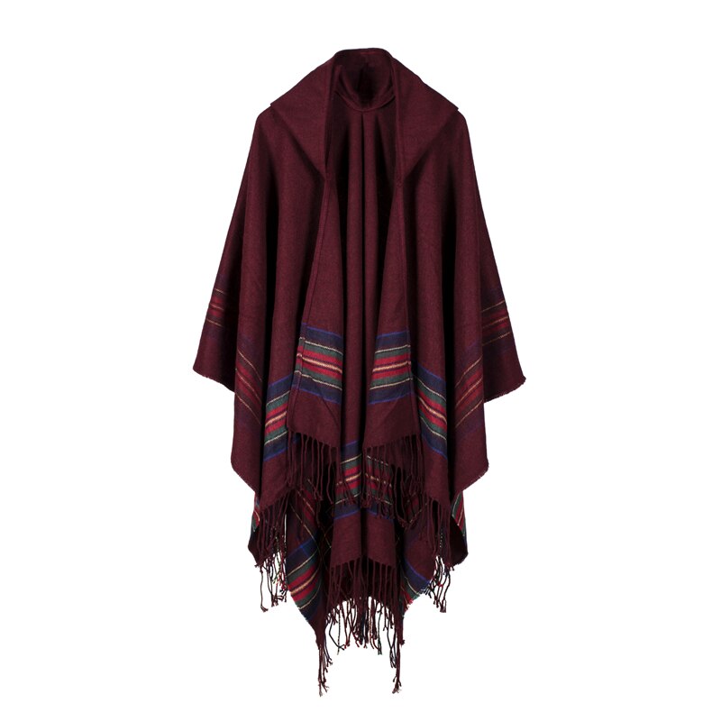 women winter shawl and wraps thick warm blanket scarf oversize hooded black ponchos and capes striped tassel echarpe