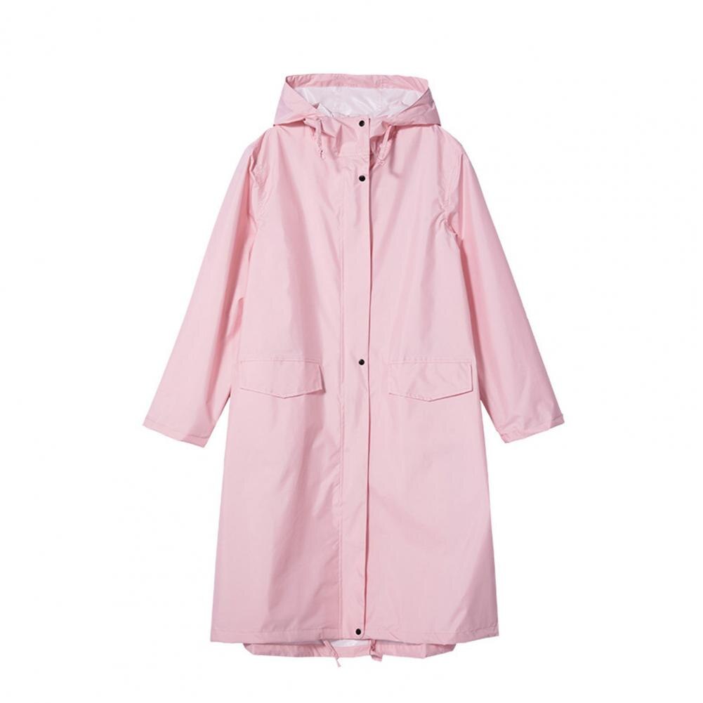 Women Long Raincoat Waterproof Rain Jacket with Hood Solid Color Raincoat Waterproof 210D Polyester Cloth Unisex Rain Jacket: Pink / L