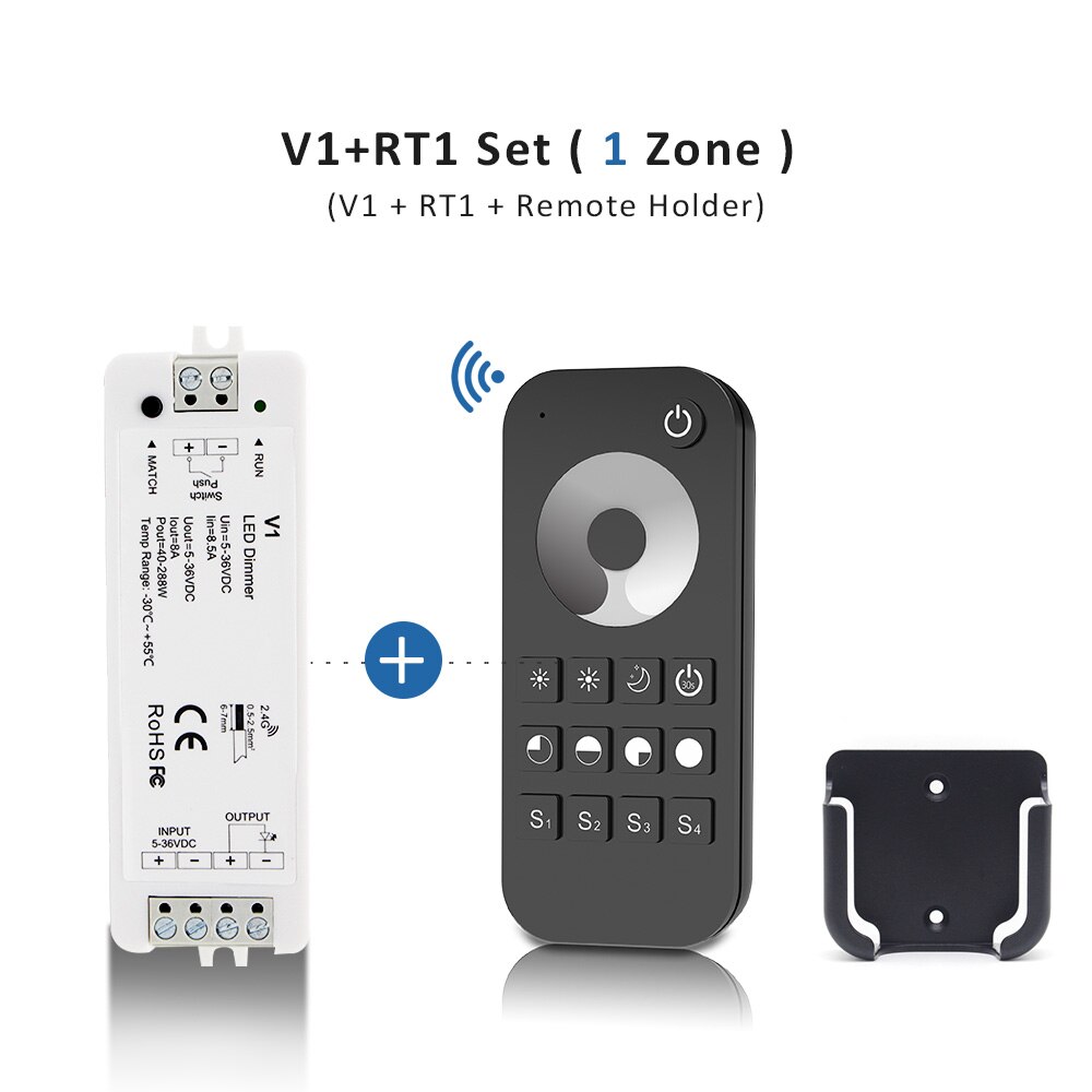 LED Dimmer Switch 12V 24V PWM 2.4G LED Touch RF Wireless Remote 5V 36V Smart Wifi Dimmer Controller for Single Color LED Strip: V1and RT1 Set