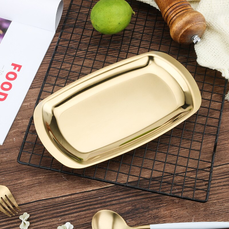 Stainless steel square plate barbecue plate flat bottom plate snack plate heart dish Korean cooking tableware: 23.5X13.5CM