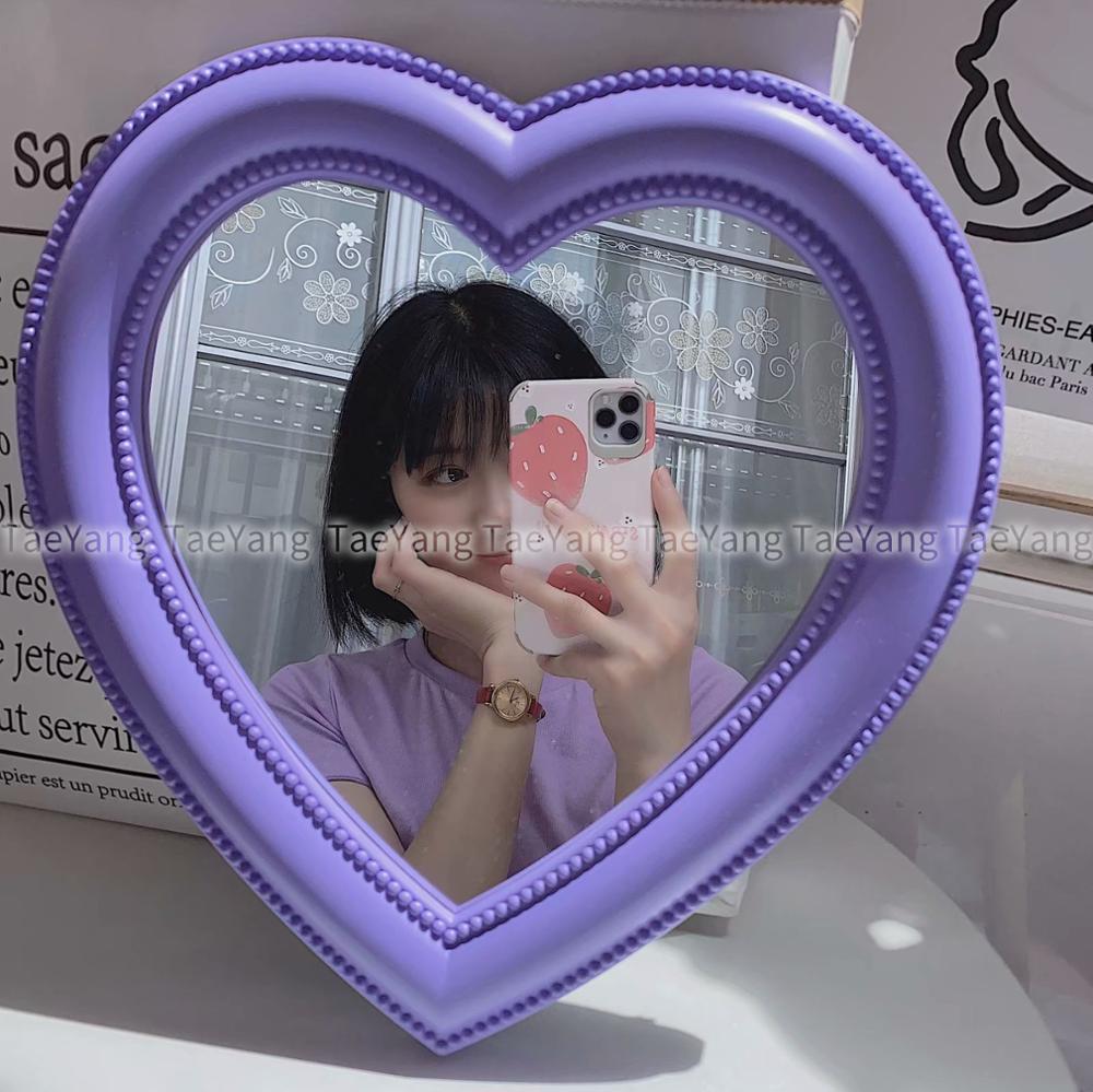 INS Love maquillage miroir bureau vanité miroir mural double usage maquillage miroir fille chambre mur décoration coeur-Sh aped miroir: Bleu