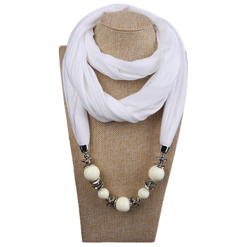 Womens Neckerchief Ring Scarf Necklaces Beads Solid Color Jewelry Shawl: 4