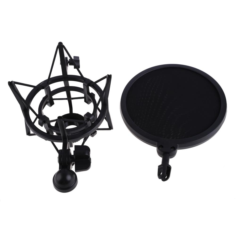 Microphone Mic Shock Mount Holder with Shield Filter Screen Universal Mic Bracket for 21mm Diameter Condenser Mic
