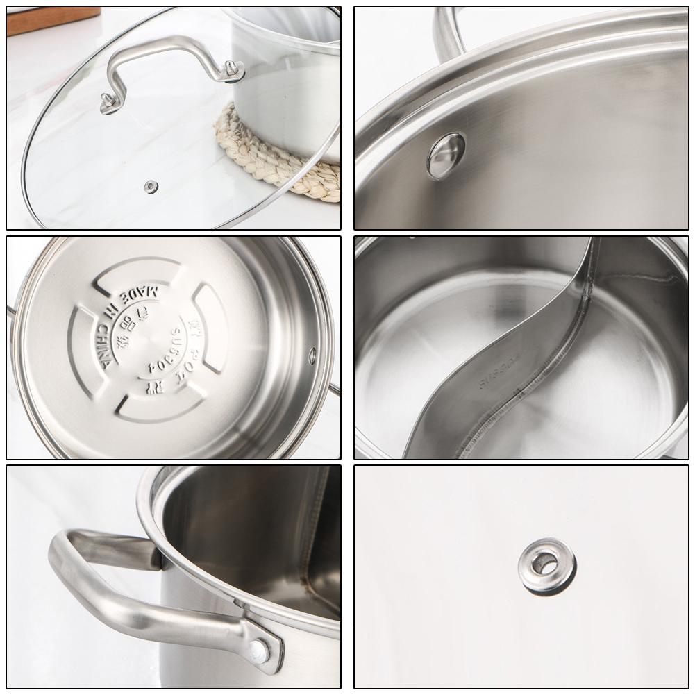 304 Stainless Steel Twin Divided Pot Cooking Soup Pot Kitchen Utensils Single-Layer Compatible Soup Stock Pots Home Tools