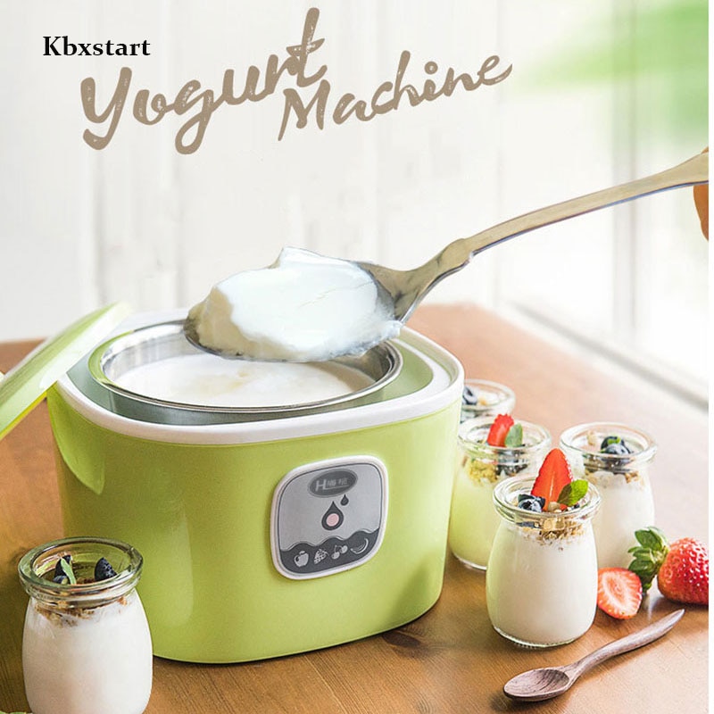 Kbxstart 220v elektrisk automatisk yoghurt maker maskine yoghurt diy værktøj multifunktion rustfrit stål yoghurt maskine 1l