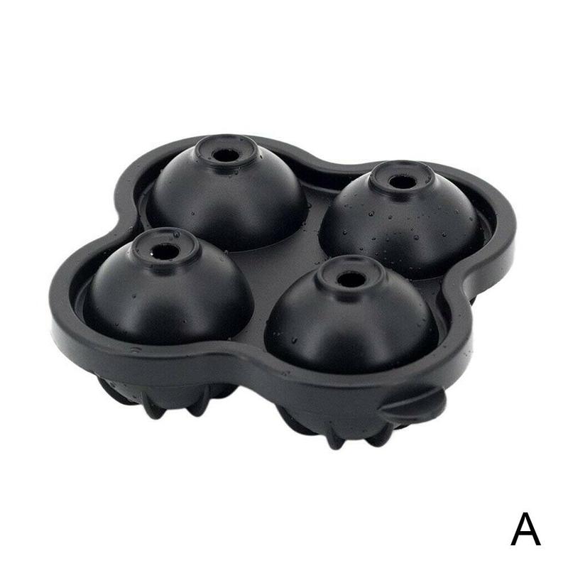Spherical Ice Cube Tray 4 Cubes Silicone Ice Cube For Ice Maker With Cold Whiskey Cocktail Party Drink Lids mold Y7Y8: One-size-black