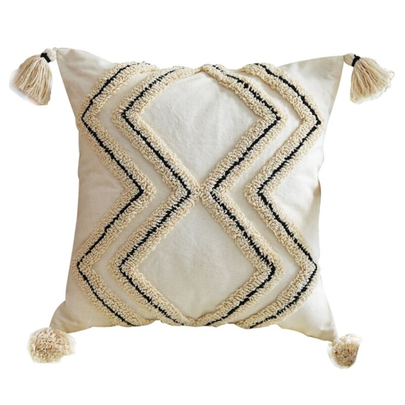 Scandinavische Stijl Boho Sierkussen Case Geweven Getuft Geometrische Gestreepte Katoenen Kussenhoes Shell Met Kwastje Voor Couch Sofa: A