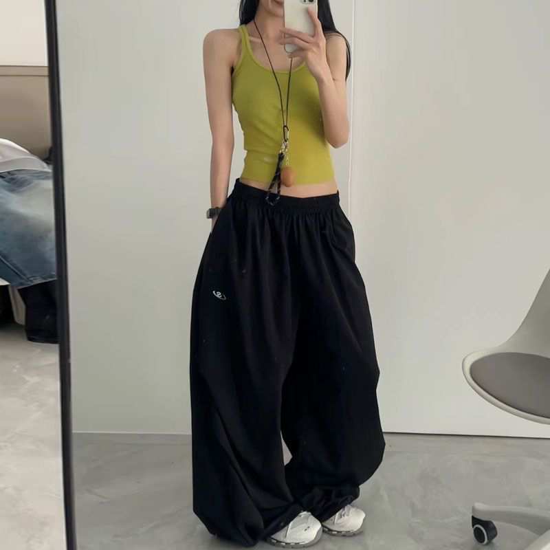Stora svarta mjukisbyxor för kvinnor  y2k , baggy joggingbyxor, sommar, streetwear, vida ben, koreanska, casualbyxor