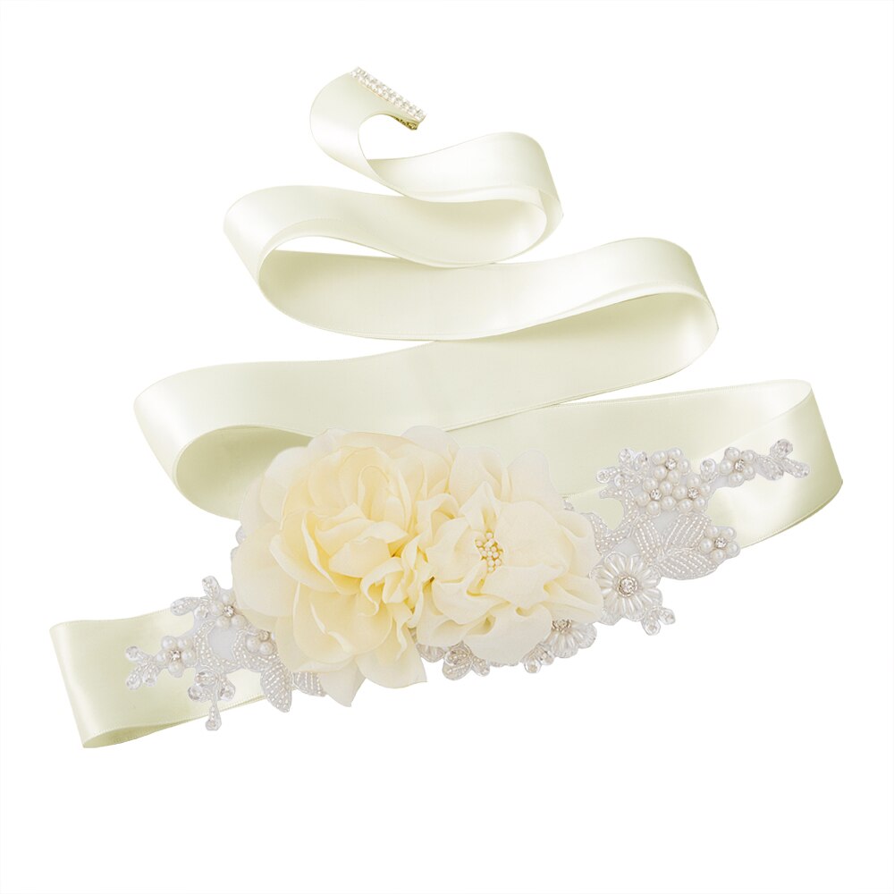 Zms 172 bloemenriem voor bruiloft, lange feestjurk, zwangerschapsjurk, kralenriemen, blauwe bruidsaccessoires, damesriemen: Gebroken wit