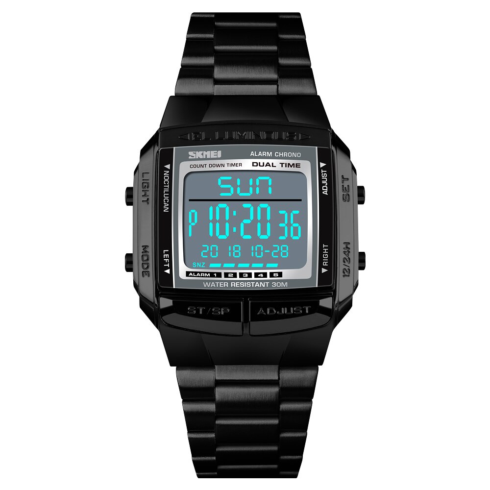 SKMEI1381Männer Analog Digital Uhr Sport Armbanduhr 2 Lässige Zeit 5 Alarm 3ATM Wasserdichte Edelstahl Armbinde Hintergrundbeleuchtung