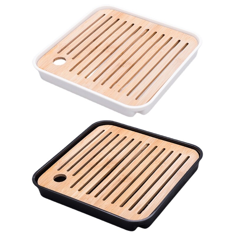 Square Simple Dry Soak Tea Tray Eco-Friendly Wooden Drainage Water Storage Tea Board Table