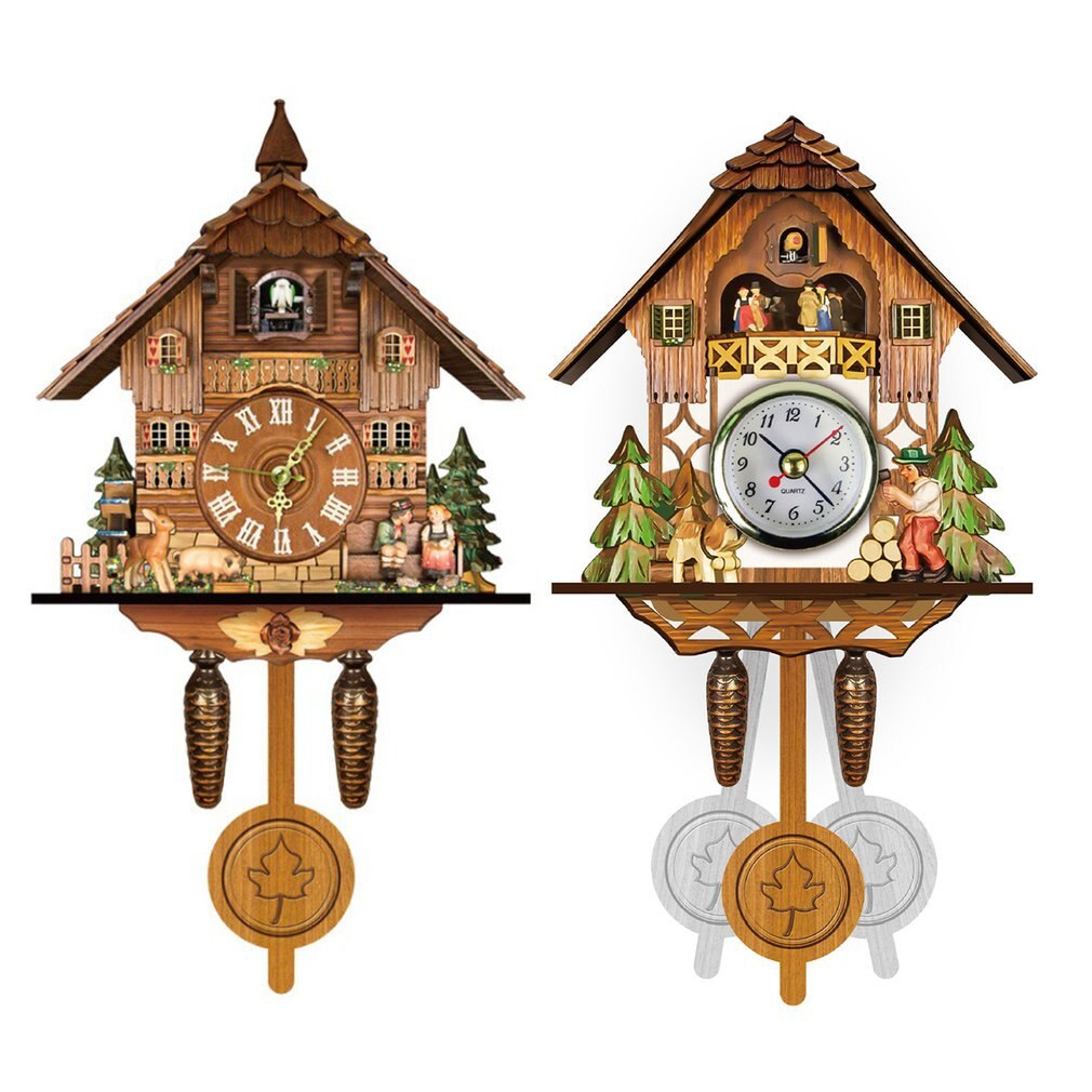 Retro Nordic style Living Room Decoration Quartz Cuckoo Clock Forest House With Moving Train With Music Home Decoration