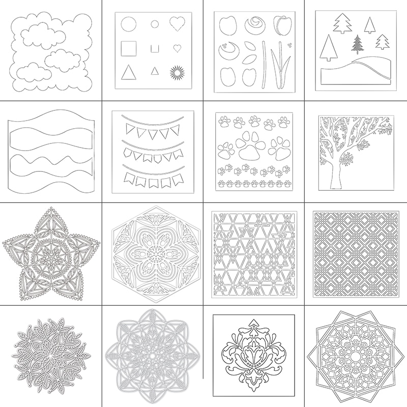 Plastic Stencil Wolken Boom Tak Vlaggen Kleine Geometrie Symmetrie Mandala Bloemen Diy Tekening Papier Kaarten Ambachten Sjablonen #18