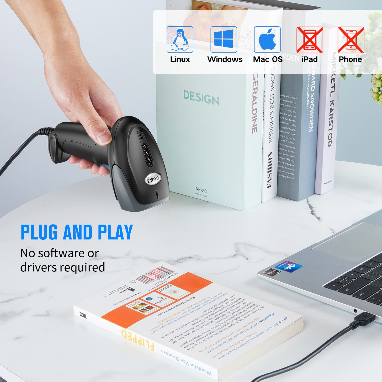 Eyoyo Mini Bluetooth 1D Barcode Reader Portable Wireless Wired Handheld Barcode Scanner USB Support PC Mobile Phone iPad Tablet