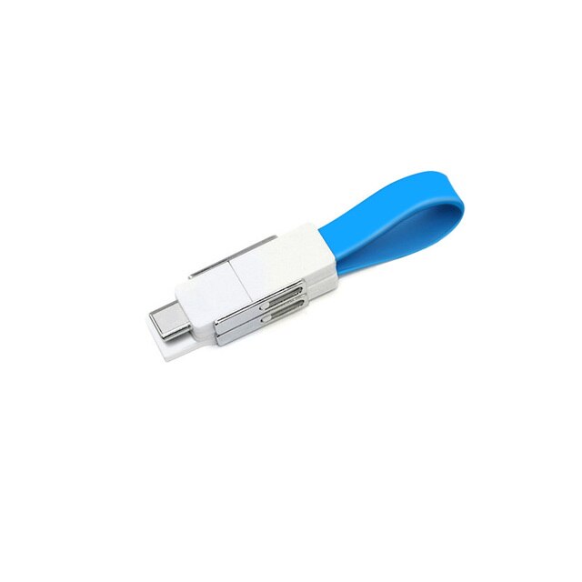 Porte-clés magnétique 4 en 1, câble Micro USB type-c à 8 broches pour recharge et données, cordon de chargeur Portable court pour iPhone et Android: Blue