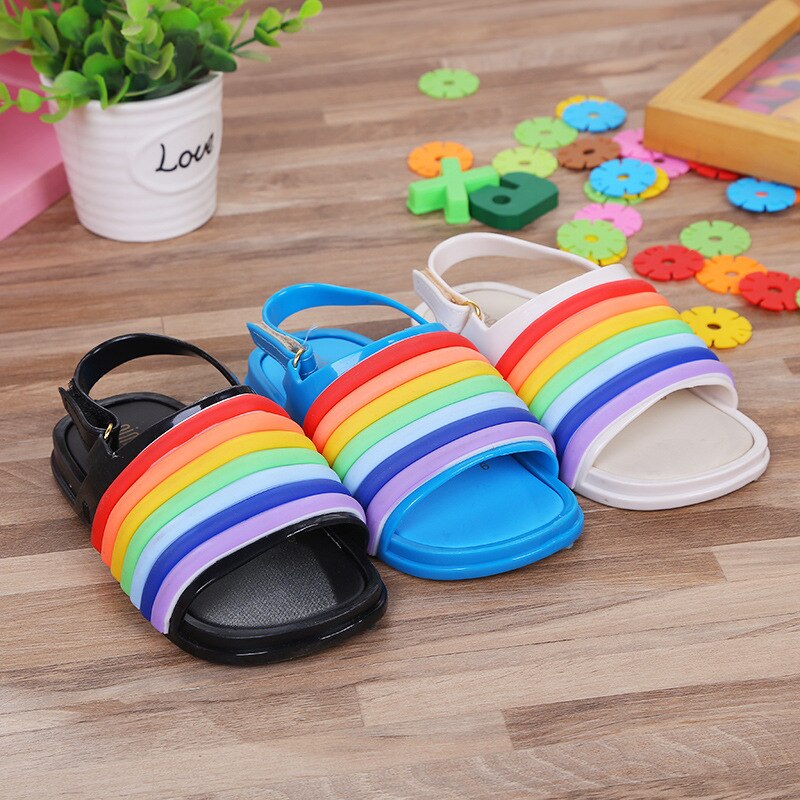 Excargo Regenboog Kleur Zomer Schoenen Kinderen Plastic Sandalen Jelly Schoenen Meisje Mode Sandalen Platte Pvc Sandalen Voor Kind