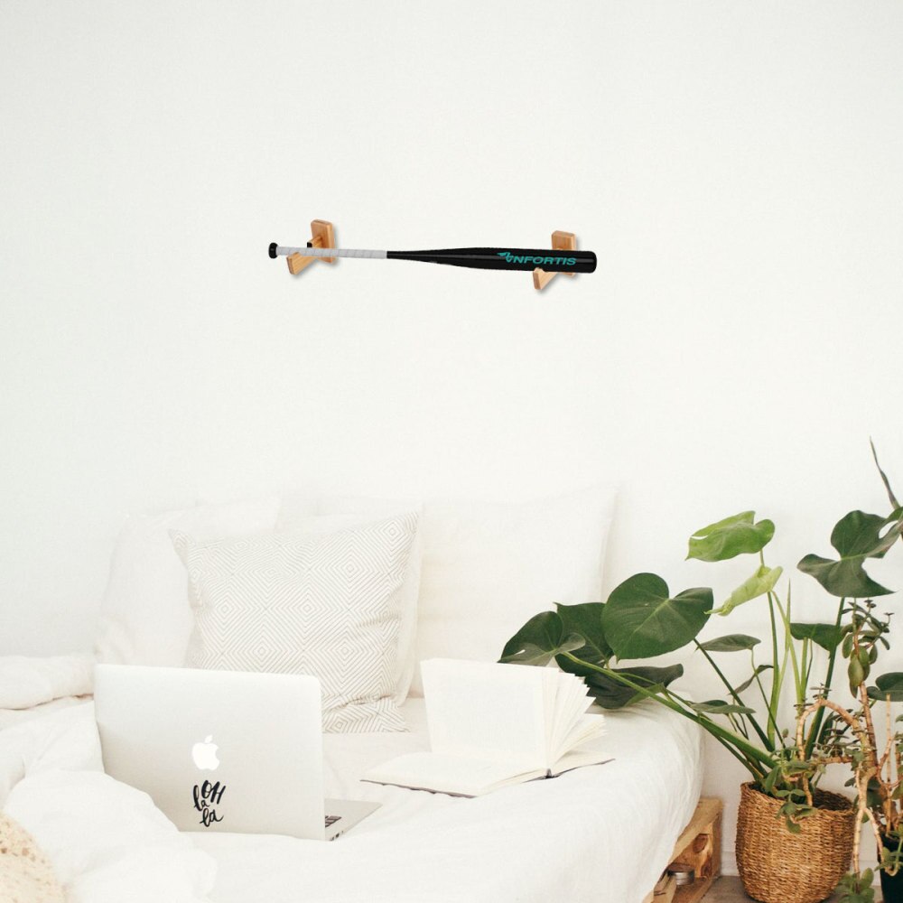 Baseball Bat Display Rack Wall Mounted Bat Holder Bamboo Bat Display Case for Placing Baseball Bat Softball Bat Hockey Stick (