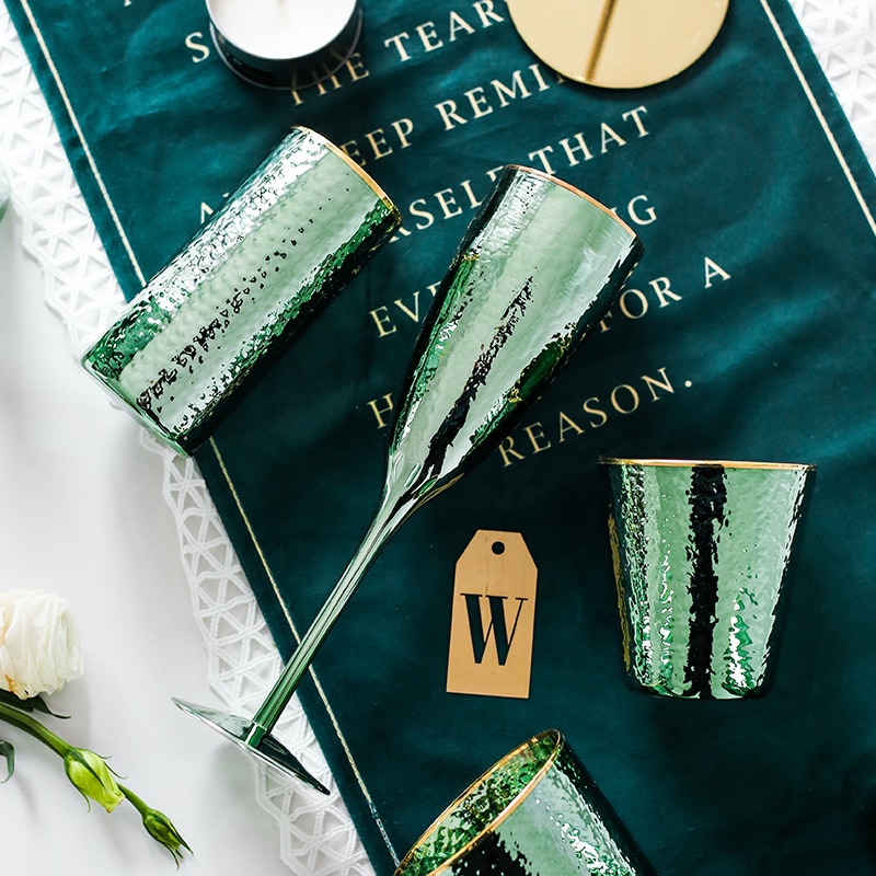 Nordic luxury green wine glass cup Goblet champagne glasses Home drinking Black tea cup milk lulu lemon water cups Drinkware