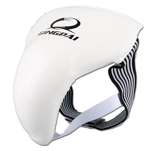 adult men sanda jockstrap MMA crotch protector guard TKD Karate Groin Guard groin Protector kick boxing cup protection: S / White male