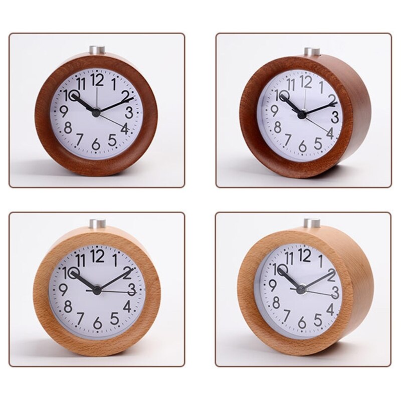 Round Wooden Desktop Alarm Clock with Night Light Simple Table Timing Equipment Digital Room Home Decor