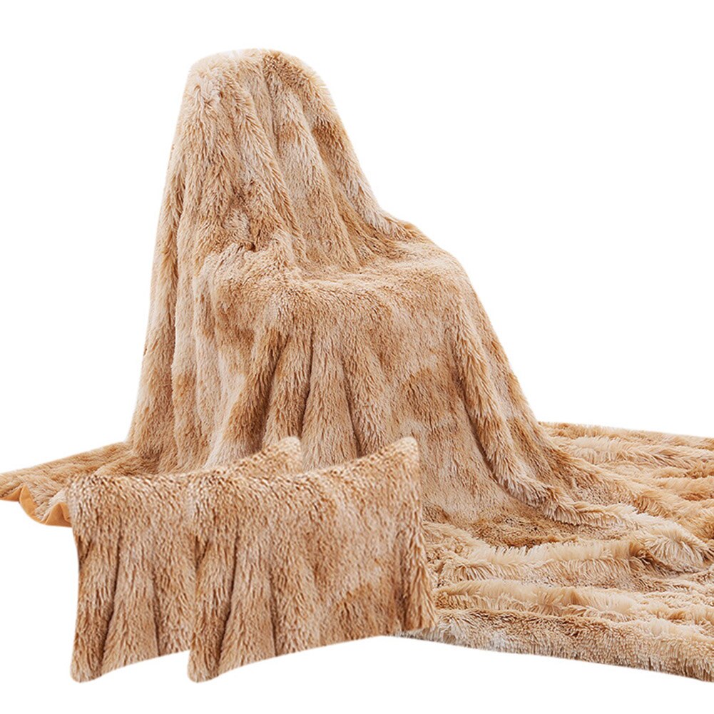 3 Stks/set Pluizige Deken Met Kussensloop Warme Zachte Fleece Deken Voor Kinderen Volwassen Gq: Beige-160x200cm