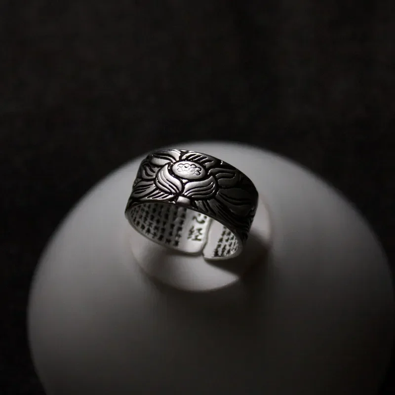 Bague bouddhiste en argent pour femme, prière tibétaine, cuivre, OM Mantra, 7 juifs, porte-bonheur: Sapphire