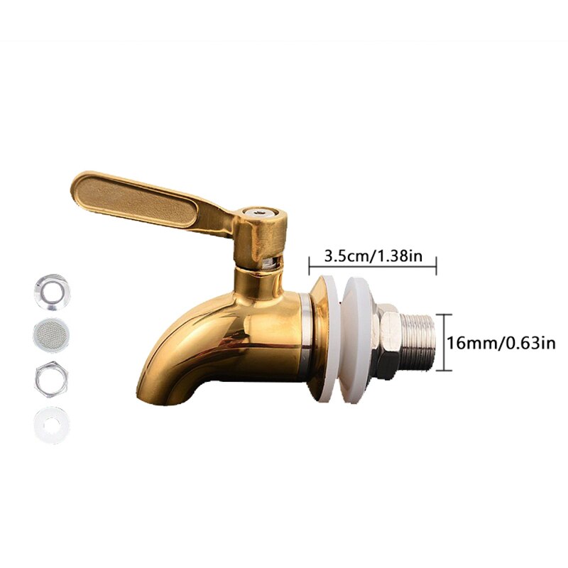 12mm 16mm Drink Dispenser Tap Beverage Wine Barrel Faucet Spigot Water Stainless Steel Coffee Juice Taps Silver Faucet: 16mm gold