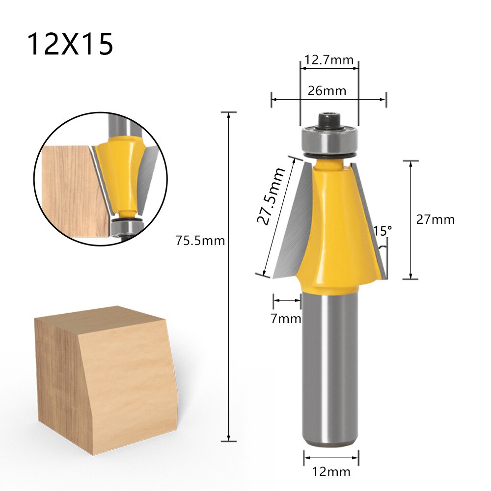 8Mm 6Mm 1/4 Inch 12Mm 1/2 Inch Schacht Chamfer Frees 15 Graden Bevel Rand Frees voor Hout Woodorking Machine Tools: NO10 12x15