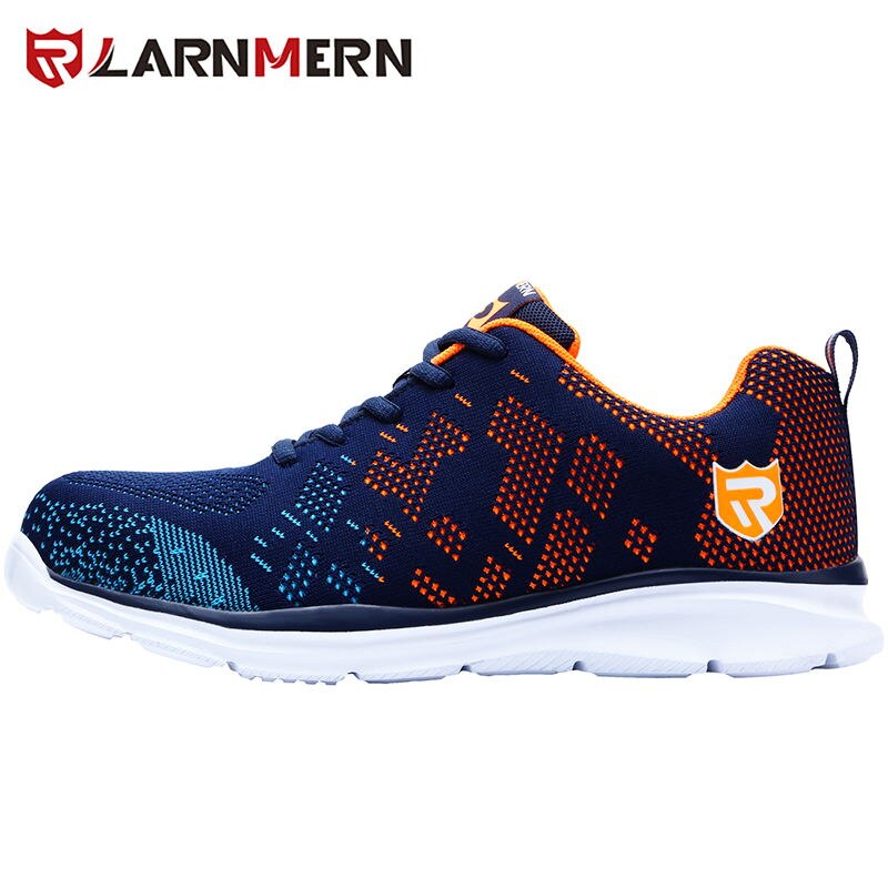 LARNMERN – Chaussures de sécurité pour homme, légères et respirantes, de travail, bout en acier, accessoires de construction anti-écrasement avec bandes réfléchissantes: L1802ORANGE / 48