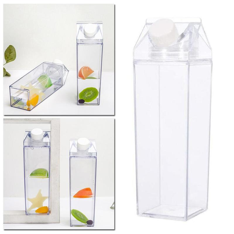 Botella de agua transparente de 500ml, botella cuadrada para zumo de leche, deportes al aire libre, escalada, Camping, viaje